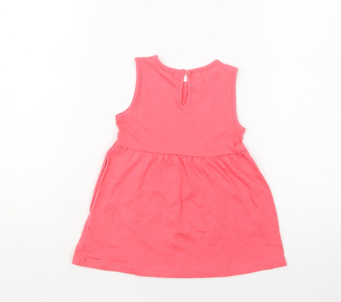 F&F Girls Pink Cotton Skater Dress Size 6-9 Months Round Neck Button