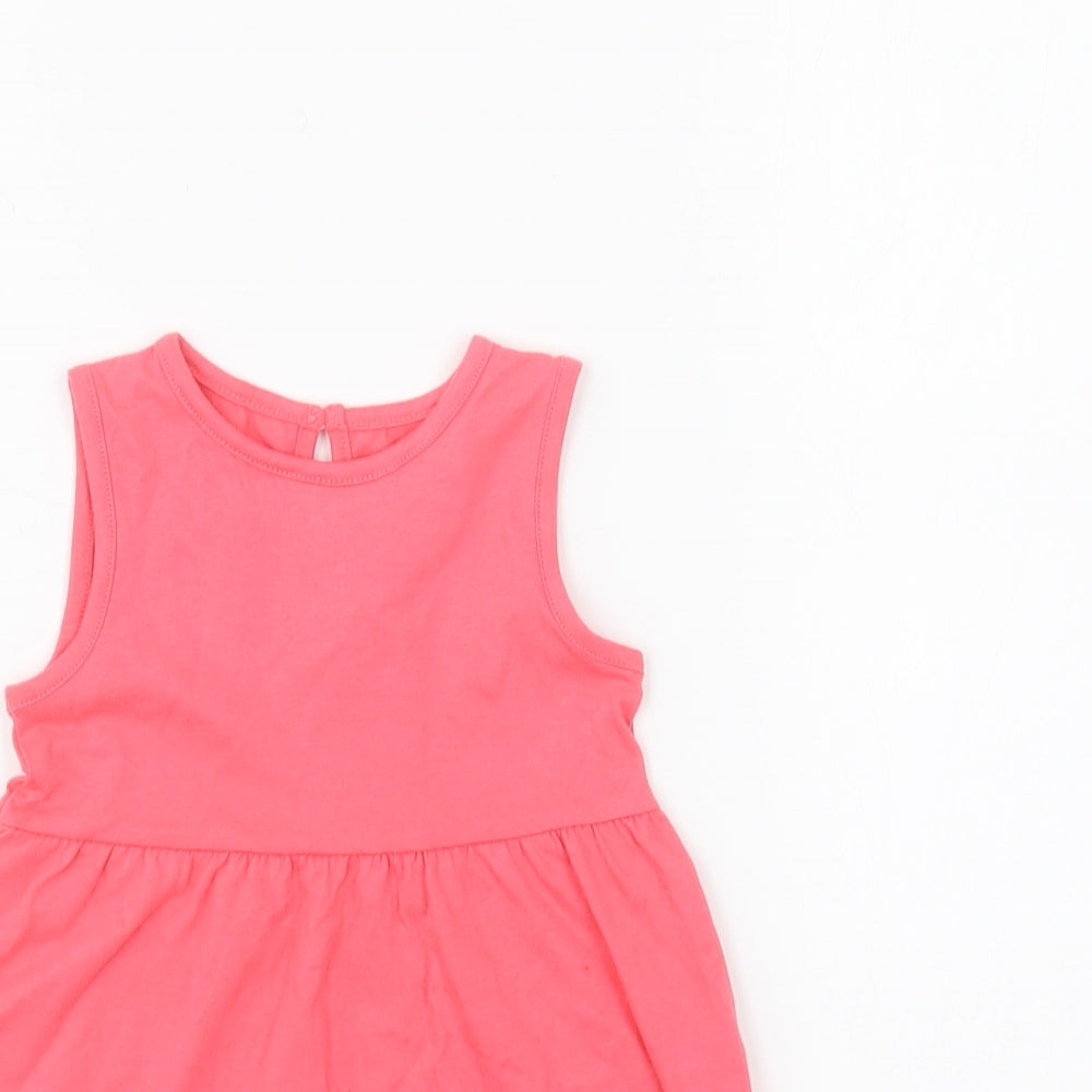 F&F Girls Pink Cotton Skater Dress Size 6-9 Months Round Neck Button