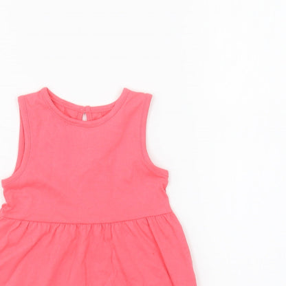 F&F Girls Pink Cotton Skater Dress Size 6-9 Months Round Neck Button