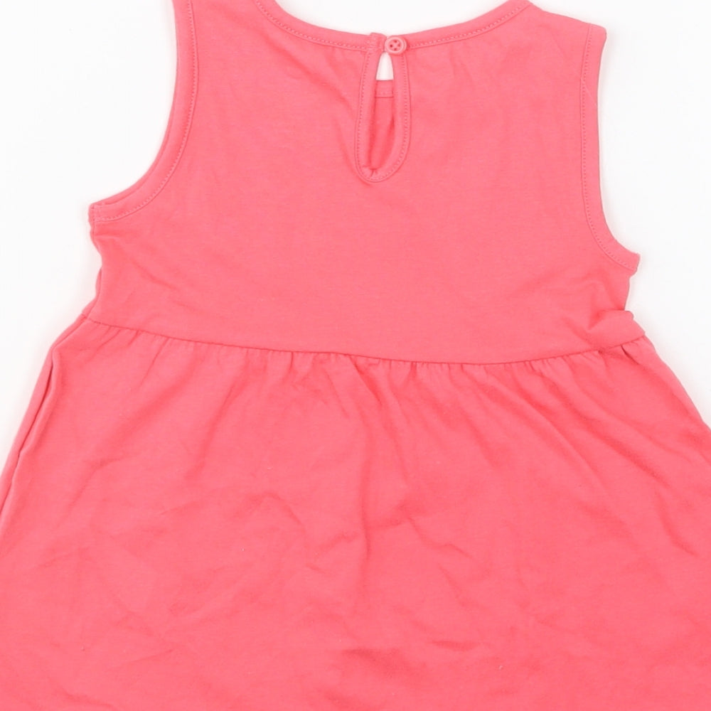 F&F Girls Pink Cotton Skater Dress Size 6-9 Months Round Neck Button
