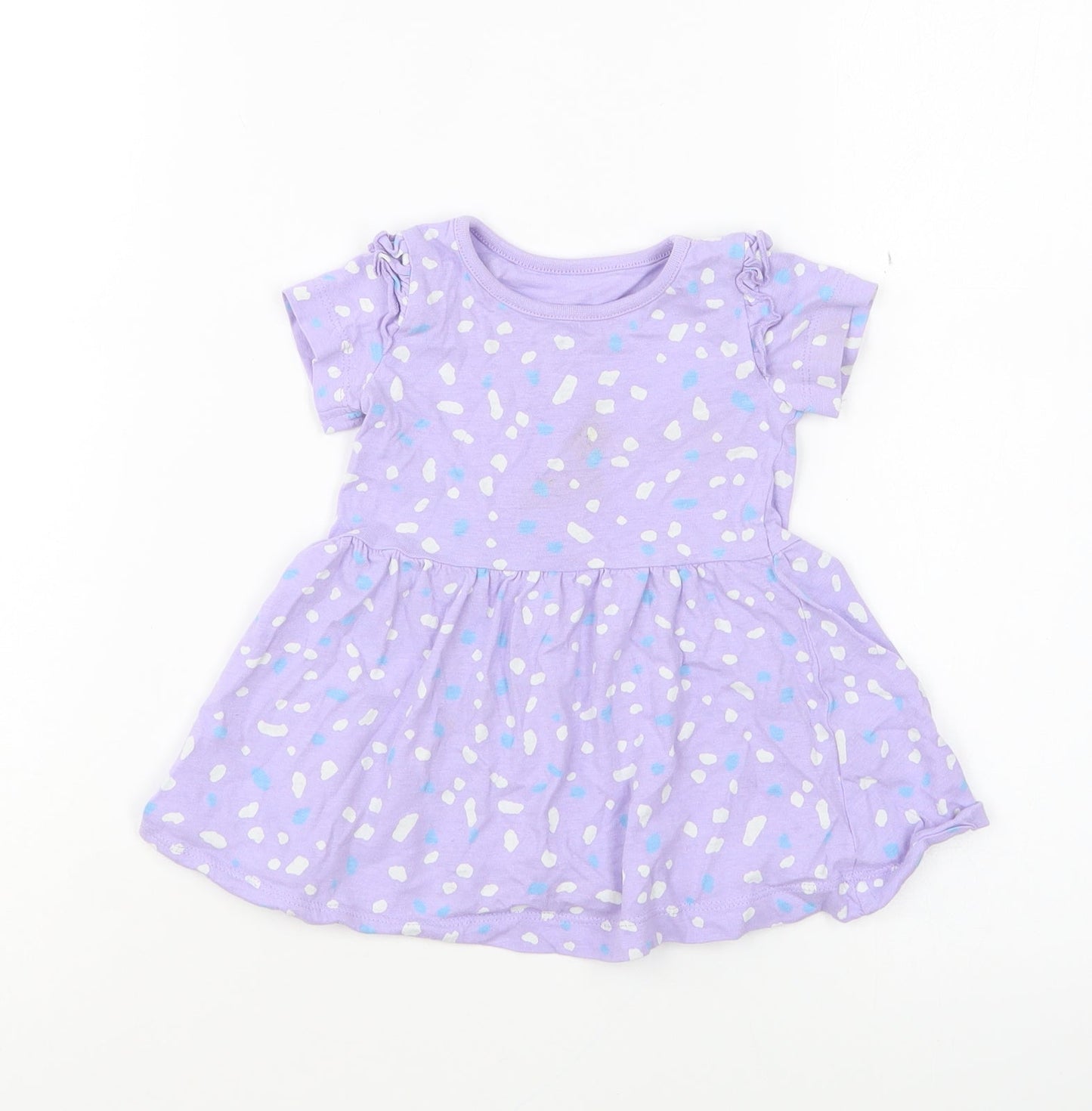 Dunnes Stores Girls Purple Geometric Cotton Skater Dress Size 6-9 Months Round Neck Pullover