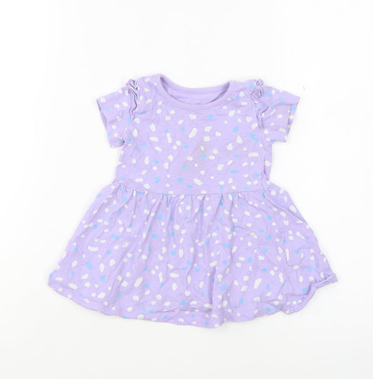 Dunnes Stores Girls Purple Geometric Cotton Skater Dress Size 6-9 Months Round Neck Pullover