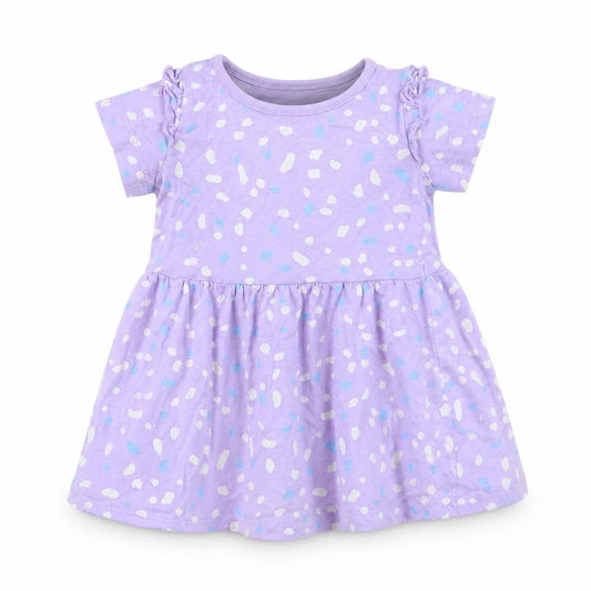 Dunnes Stores Girls Purple Geometric Cotton Skater Dress Size 6-9 Months Round Neck Pullover