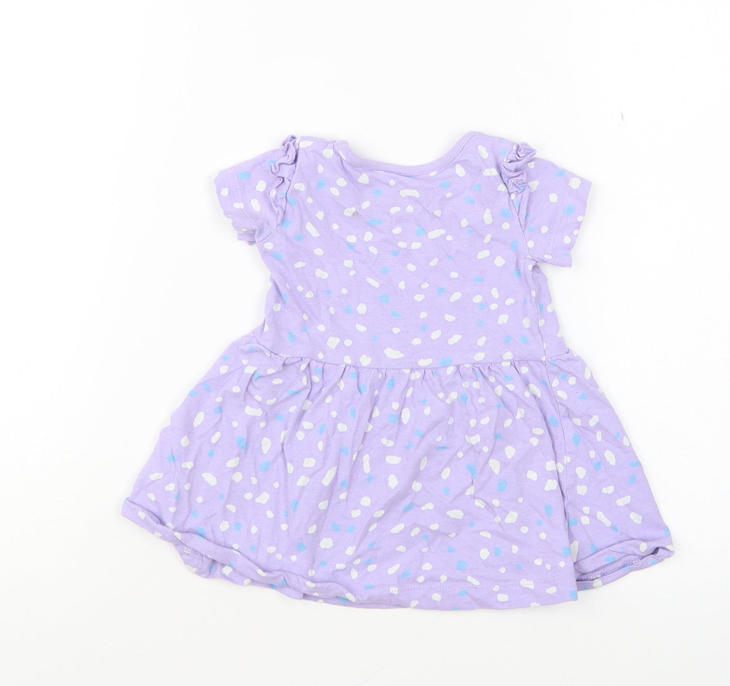 Dunnes Stores Girls Purple Geometric Cotton Skater Dress Size 6-9 Months Round Neck Pullover