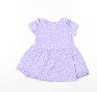 Dunnes Stores Girls Purple Geometric Cotton Skater Dress Size 6-9 Months Round Neck Pullover