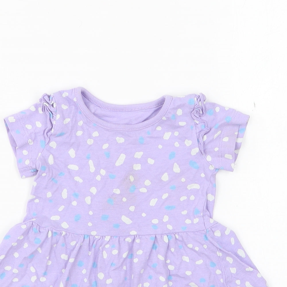 Dunnes Stores Girls Purple Geometric Cotton Skater Dress Size 6-9 Months Round Neck Pullover