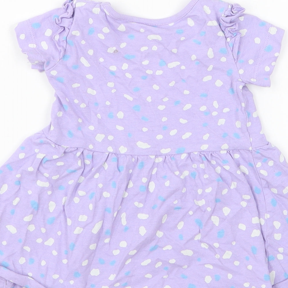 Dunnes Stores Girls Purple Geometric Cotton Skater Dress Size 6-9 Months Round Neck Pullover