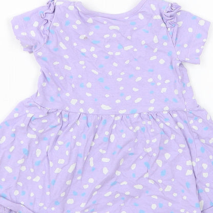 Dunnes Stores Girls Purple Geometric Cotton Skater Dress Size 6-9 Months Round Neck Pullover