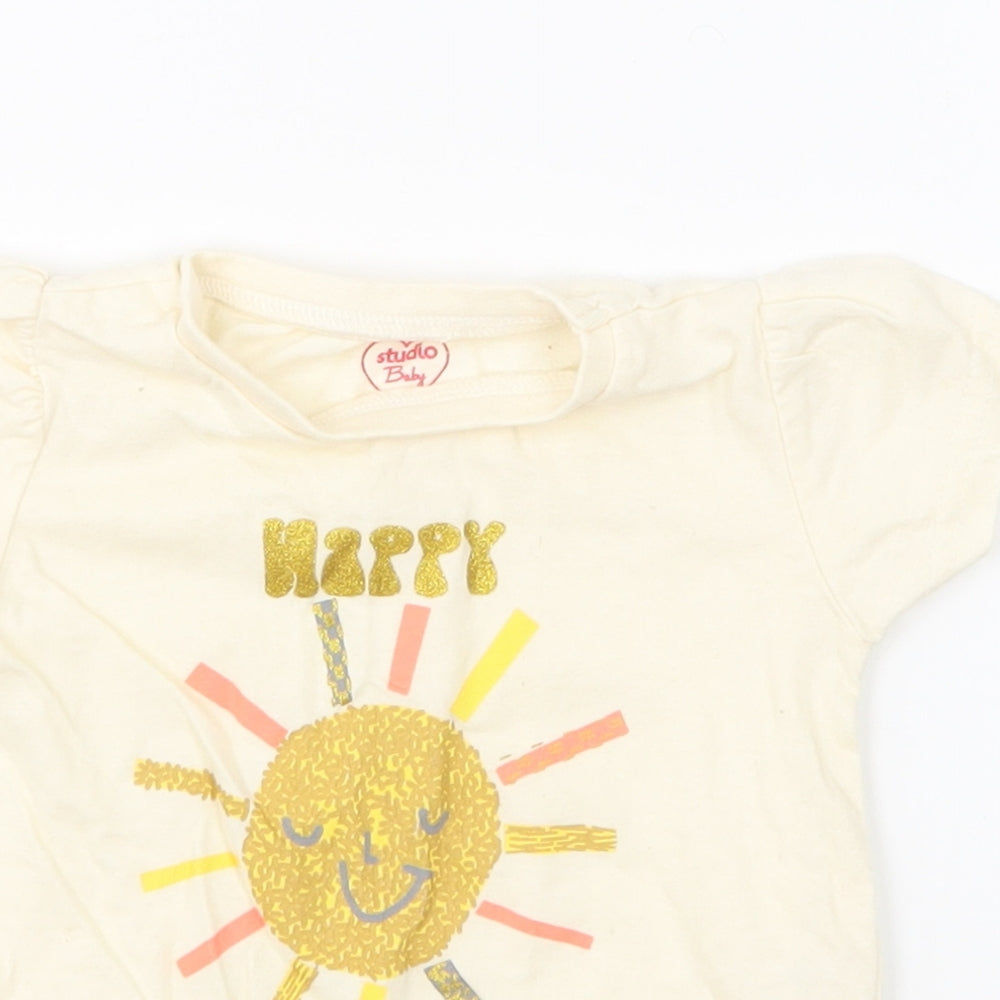 Studio Girls Yellow Cotton Basic T-Shirt Size 6-9 Months Round Neck Pullover - Happy Summer Days