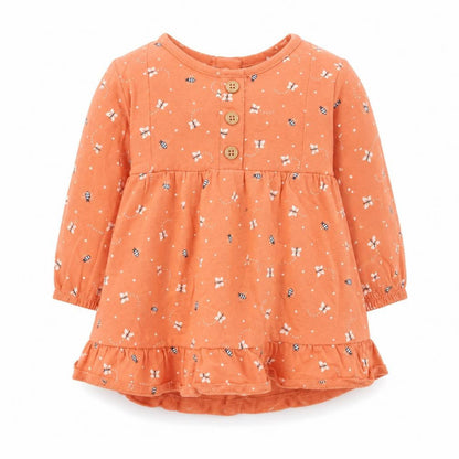 Nutmeg Girls Orange Geometric Cotton Skater Dress Size 3-6 Months Round Neck Snap - Bee's & Butterfly