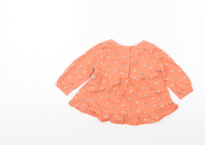 Nutmeg Girls Orange Geometric Cotton Skater Dress Size 3-6 Months Round Neck Snap - Bee's & Butterfly