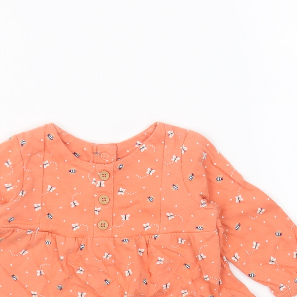 Nutmeg Girls Orange Geometric Cotton Skater Dress Size 3-6 Months Round Neck Snap - Bee's & Butterfly