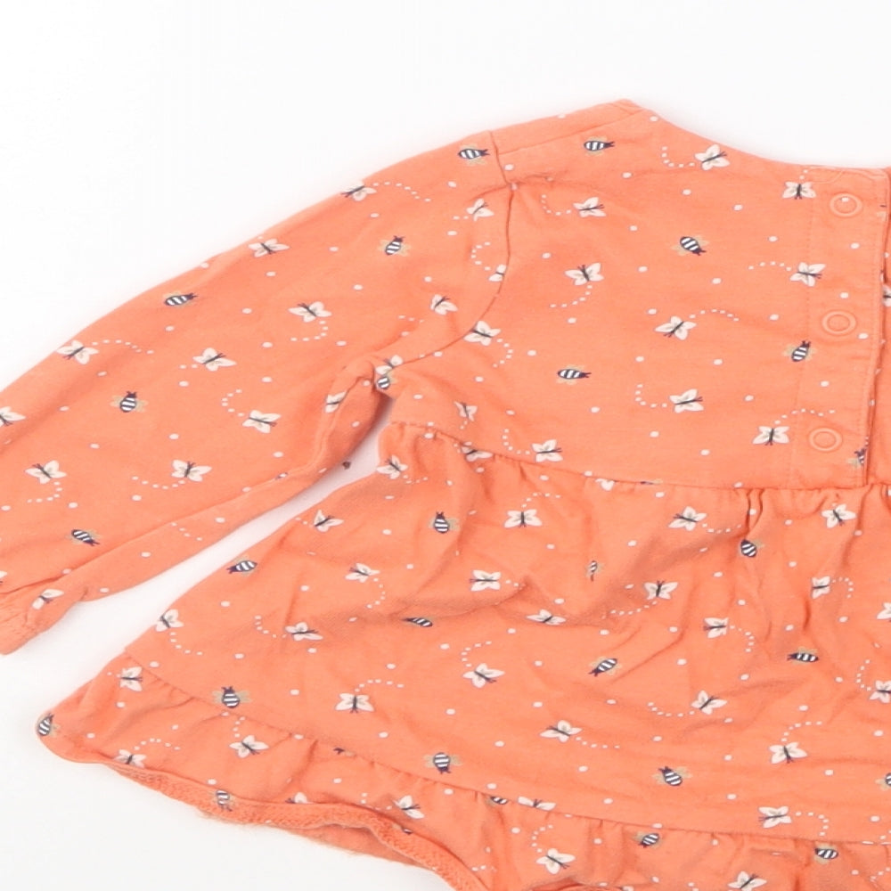 Nutmeg Girls Orange Geometric Cotton Skater Dress Size 3-6 Months Round Neck Snap - Bee's & Butterfly