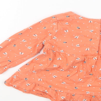 Nutmeg Girls Orange Geometric Cotton Skater Dress Size 3-6 Months Round Neck Snap - Bee's & Butterfly
