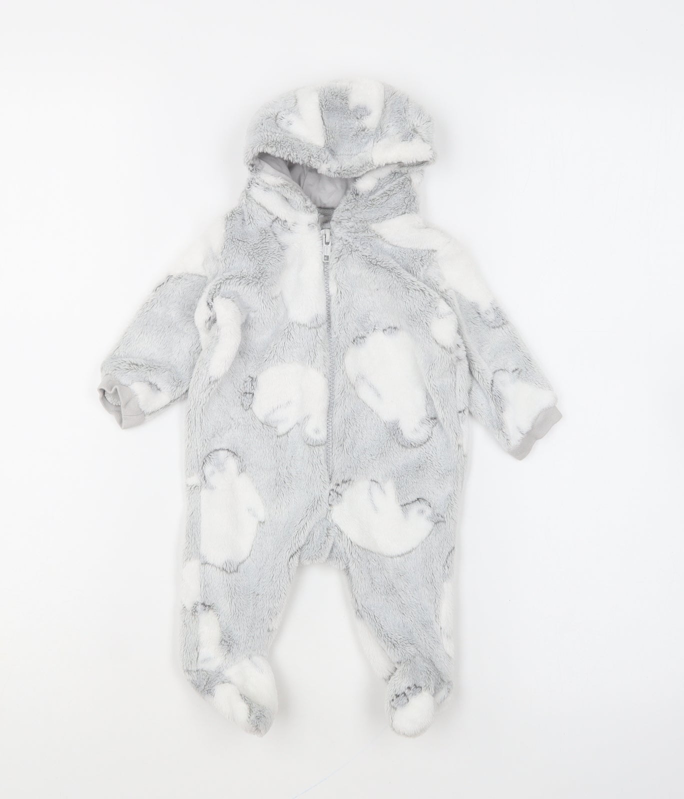 Matalan Baby Grey Geometric Polyester Robe One Piece Size 0-3 Months Zip - Penguin