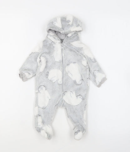 Matalan Baby Grey Geometric Polyester Robe One Piece Size 0-3 Months Zip - Penguin