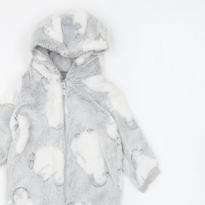 Matalan Baby Grey Geometric Polyester Robe One Piece Size 0-3 Months Zip - Penguin