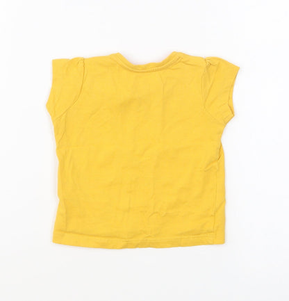 Primark Girls Yellow Cotton Basic T-Shirt Size 3-6 Months Round Neck Pullover - Happy