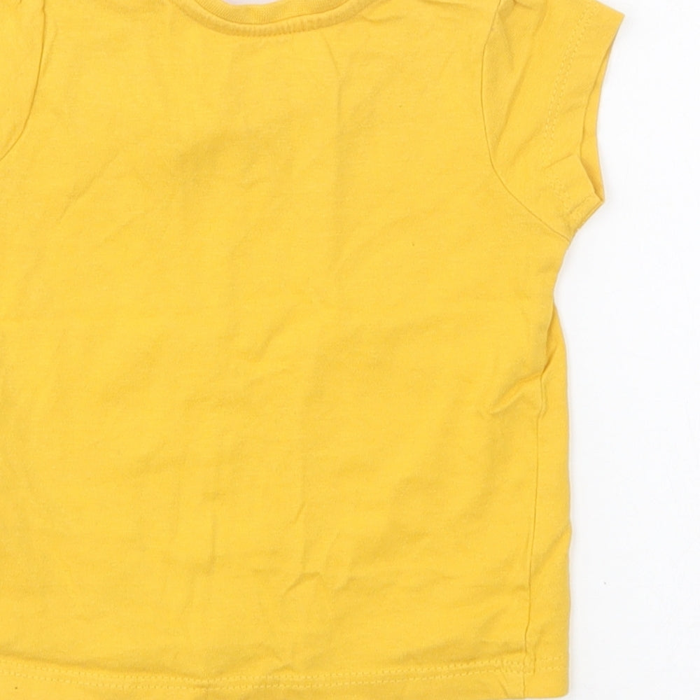 Primark Girls Yellow Cotton Basic T-Shirt Size 3-6 Months Round Neck Pullover - Happy