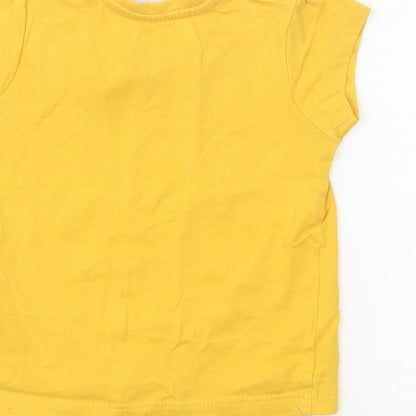 Primark Girls Yellow Cotton Basic T-Shirt Size 3-6 Months Round Neck Pullover - Happy