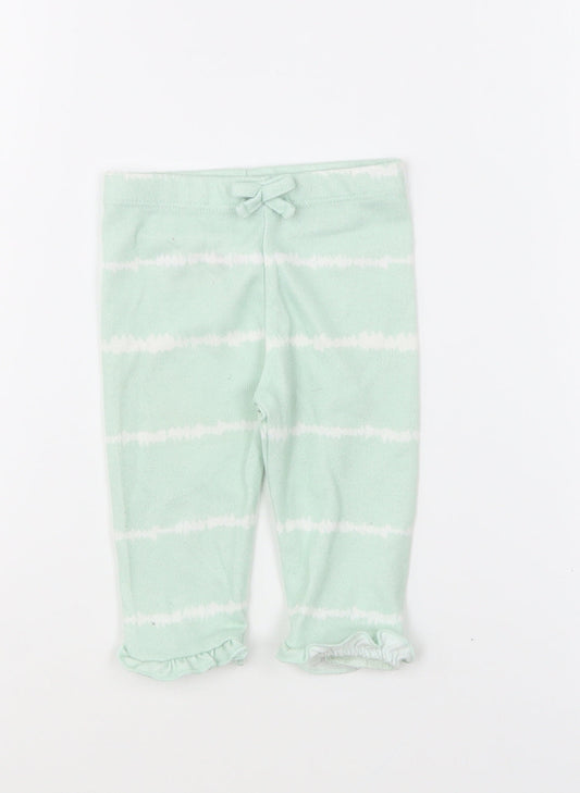 Matalan Girls Green Striped Polyester Jogger Leggings Size 3-6 Months Pullover