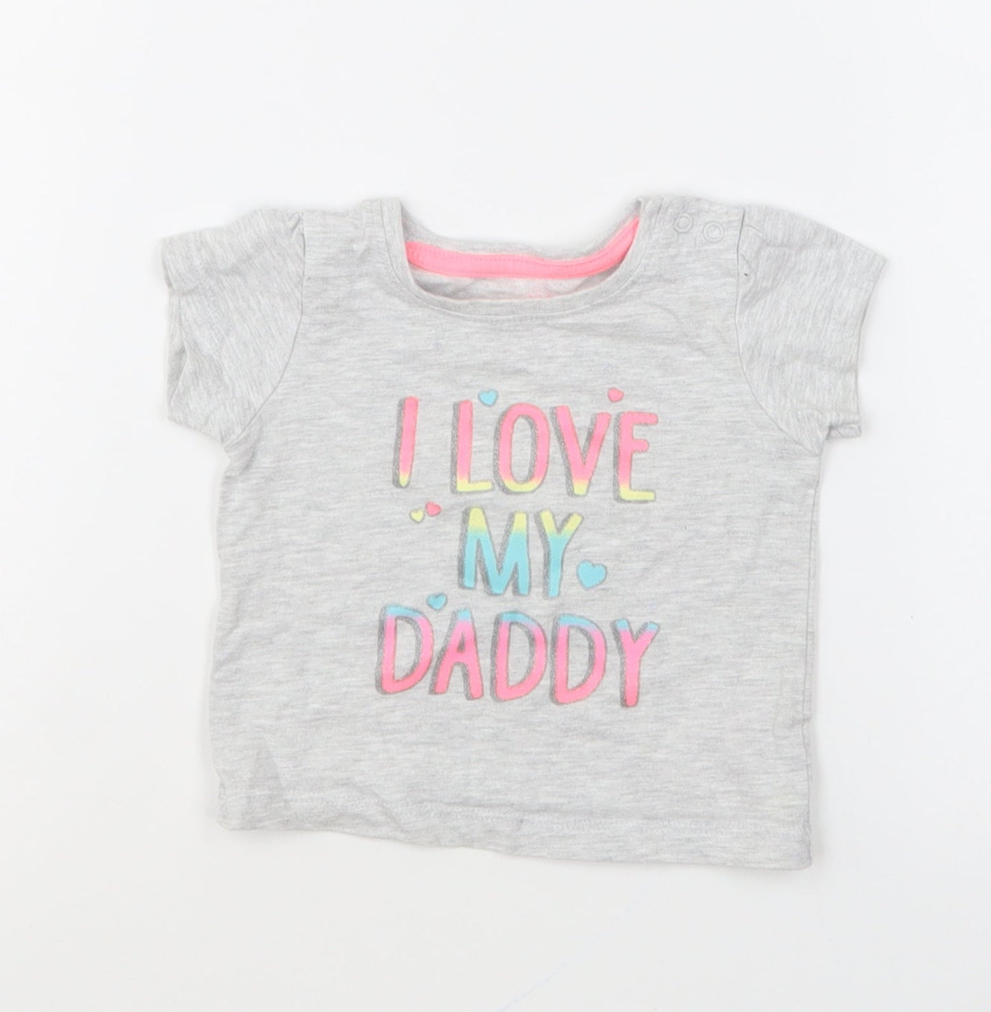 Primark Girls Grey Cotton Basic T-Shirt Size 3-6 Months Round Neck Pullover - I Love My Daddy