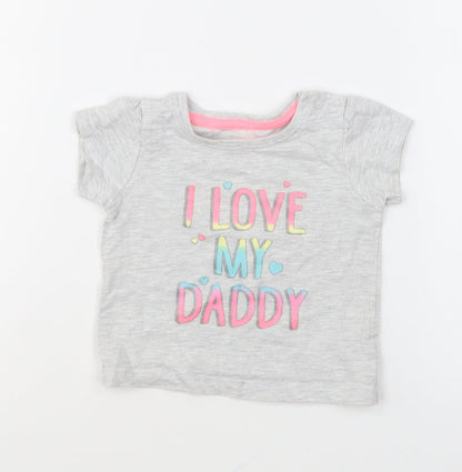 Primark Girls Grey Cotton Basic T-Shirt Size 3-6 Months Round Neck Pullover - I Love My Daddy