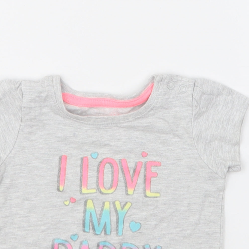 Primark Girls Grey Cotton Basic T-Shirt Size 3-6 Months Round Neck Pullover - I Love My Daddy