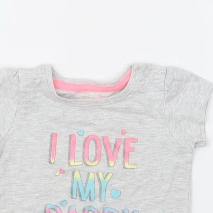 Primark Girls Grey Cotton Basic T-Shirt Size 3-6 Months Round Neck Pullover - I Love My Daddy