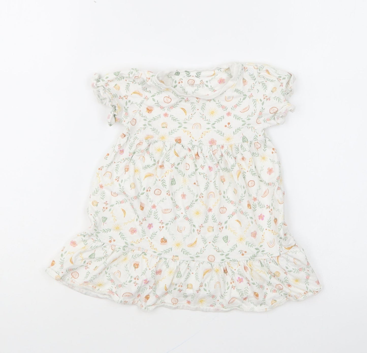 Nutmeg Girls Multicoloured Floral Cotton Skater Dress Size 6-9 Months Round Neck Snap