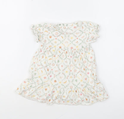 Nutmeg Girls Multicoloured Floral Cotton Skater Dress Size 6-9 Months Round Neck Snap