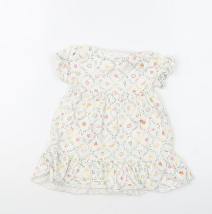 Nutmeg Girls Multicoloured Floral Cotton Skater Dress Size 6-9 Months Round Neck Snap