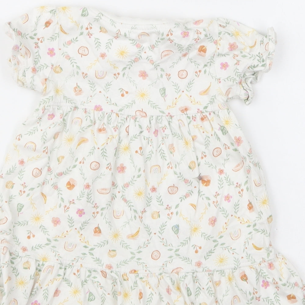 Nutmeg Girls Multicoloured Floral Cotton Skater Dress Size 6-9 Months Round Neck Snap