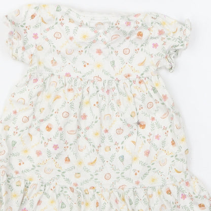 Nutmeg Girls Multicoloured Floral Cotton Skater Dress Size 6-9 Months Round Neck Snap
