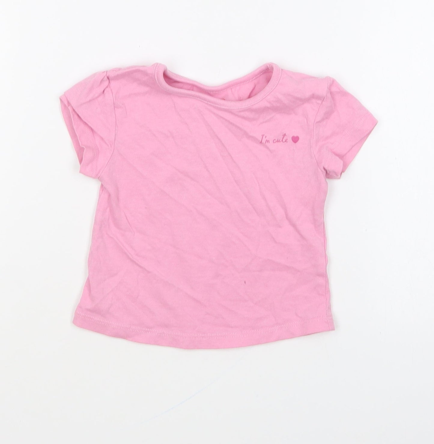 Studio Girls Pink Cotton Basic T-Shirt Size 6-9 Months Round Neck Pullover - I'm Cute