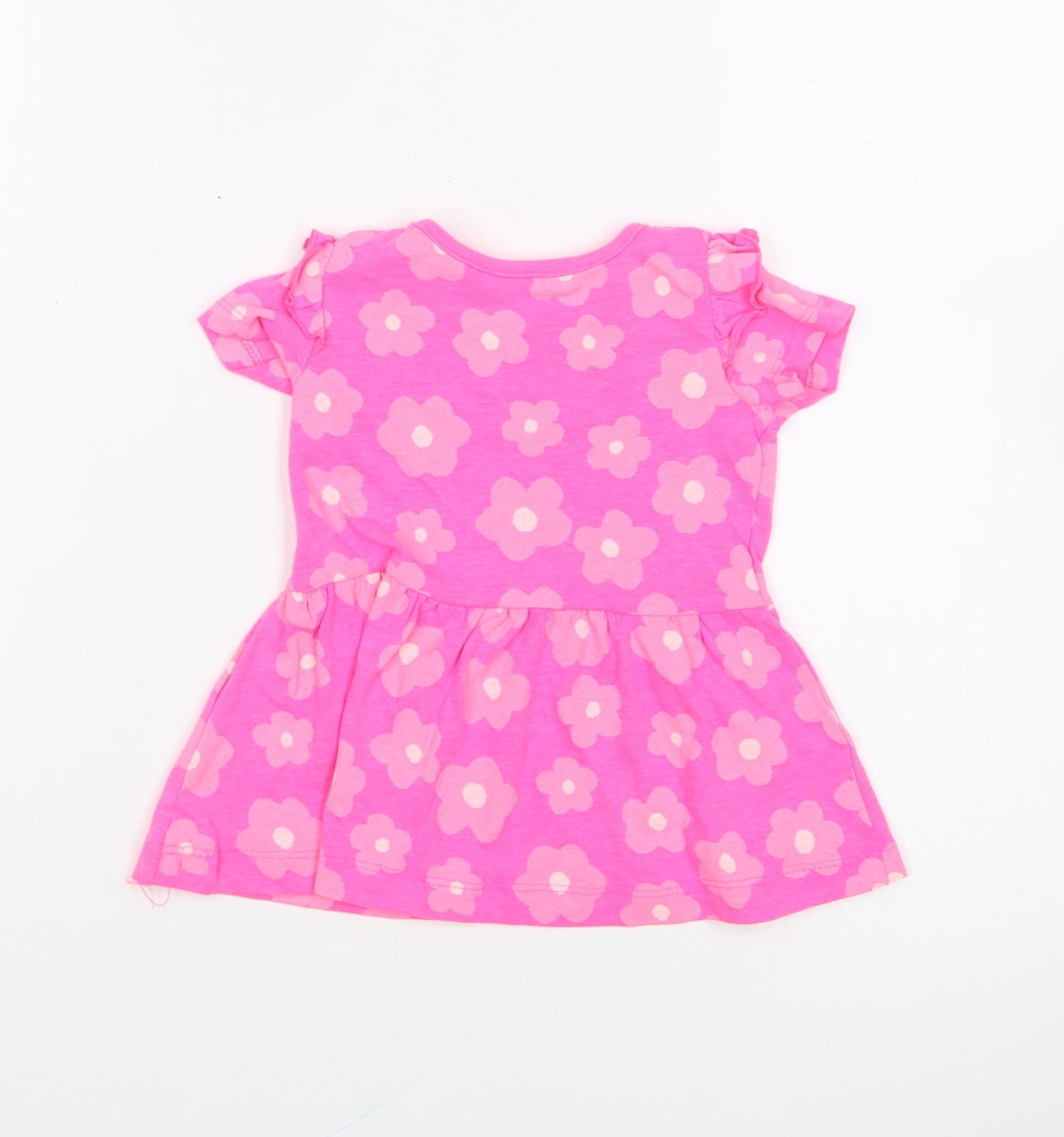 Dunnes Stores Girls Pink Geometric Cotton Skater Dress Size 6-9 Months Round Neck Pullover