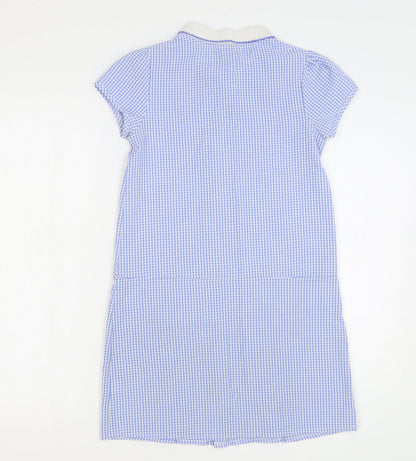 TU Womens Blue Check Cotton Shift Size 8 Collared Zip