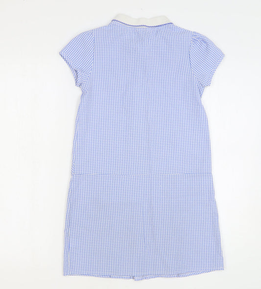 TU Womens Blue Check Cotton Shift Size 8 Collared Zip