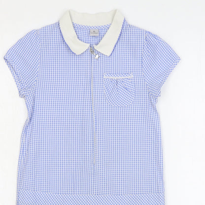 TU Womens Blue Check Cotton Shift Size 8 Collared Zip