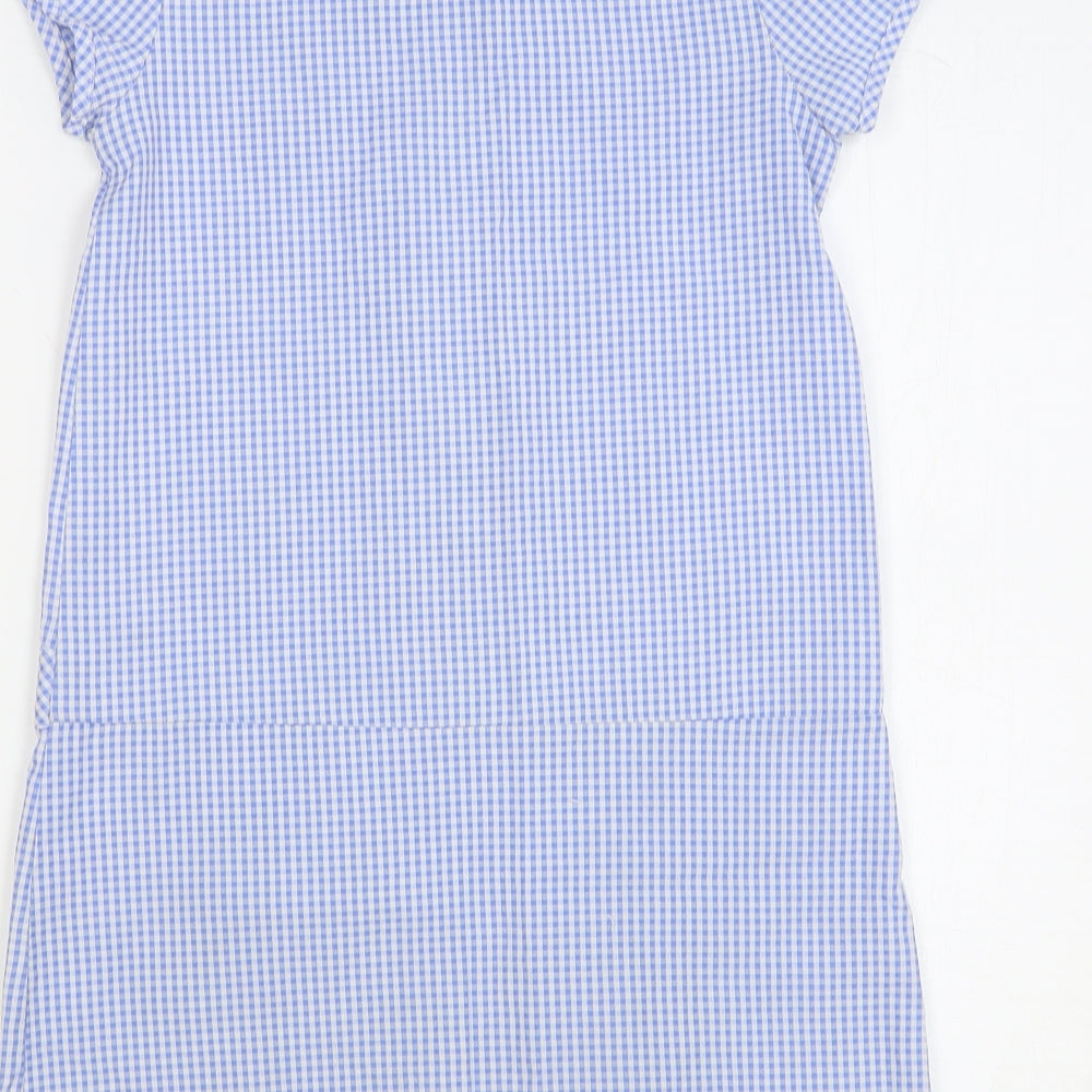 TU Womens Blue Check Cotton Shift Size 8 Collared Zip
