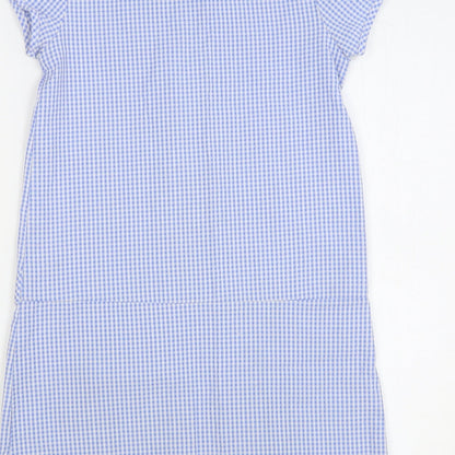 TU Womens Blue Check Cotton Shift Size 8 Collared Zip
