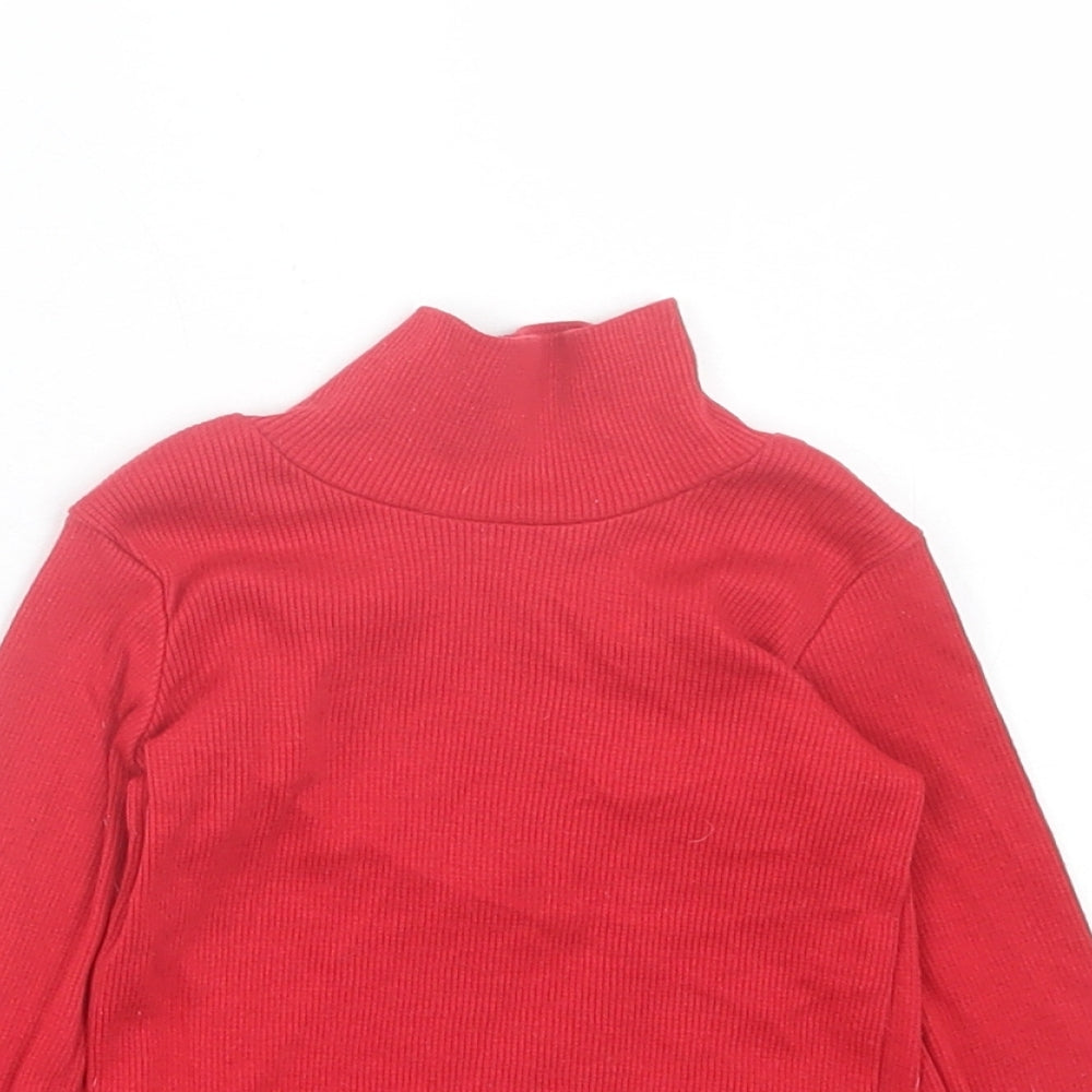 Dunnes Stores Girls Red Cotton Basic Casual Size 12-18 Months High Neck Pullover - Ribbed Fabric