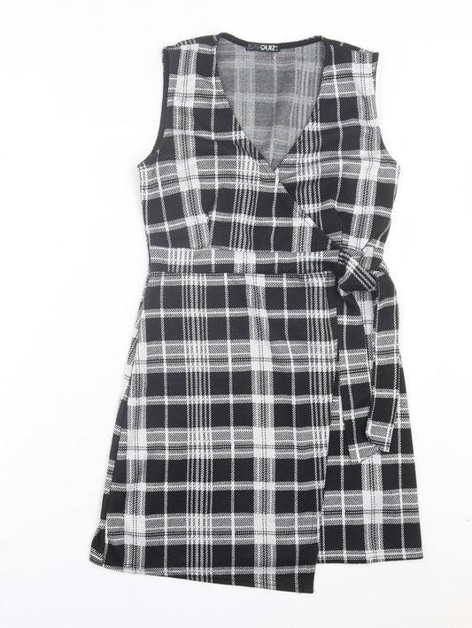 Quiz Womens Grey Plaid Polyester Wrap Dress Size 10 V-Neck Pullover - Tie At Side