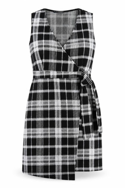 Quiz Womens Grey Plaid Polyester Wrap Dress Size 10 V-Neck Pullover - Tie At Side