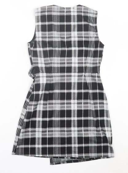 Quiz Womens Grey Plaid Polyester Wrap Dress Size 10 V-Neck Pullover - Tie At Side