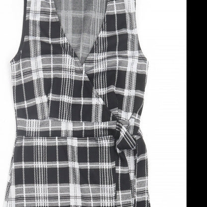 Quiz Womens Grey Plaid Polyester Wrap Dress Size 10 V-Neck Pullover - Tie At Side