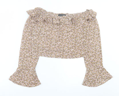 Womens UK Size 10 In the Style Brown Cropped Blouse