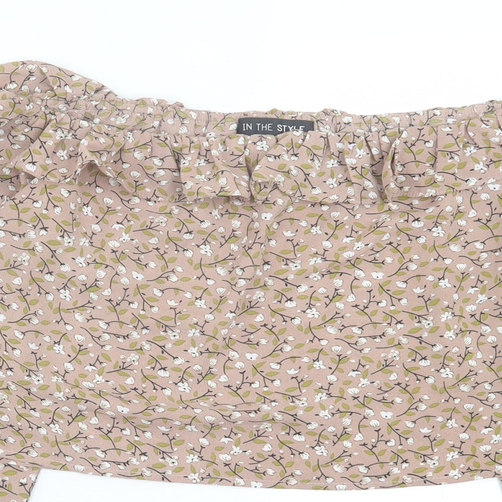 Womens UK Size 10 In the Style Brown Cropped Blouse