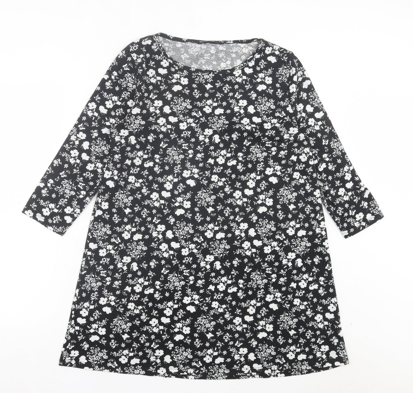 George Womens Black Floral Polyester A-Line Size 10 Boat Neck Pullover