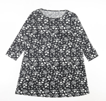 George Womens Black Floral Polyester A-Line Size 10 Boat Neck Pullover